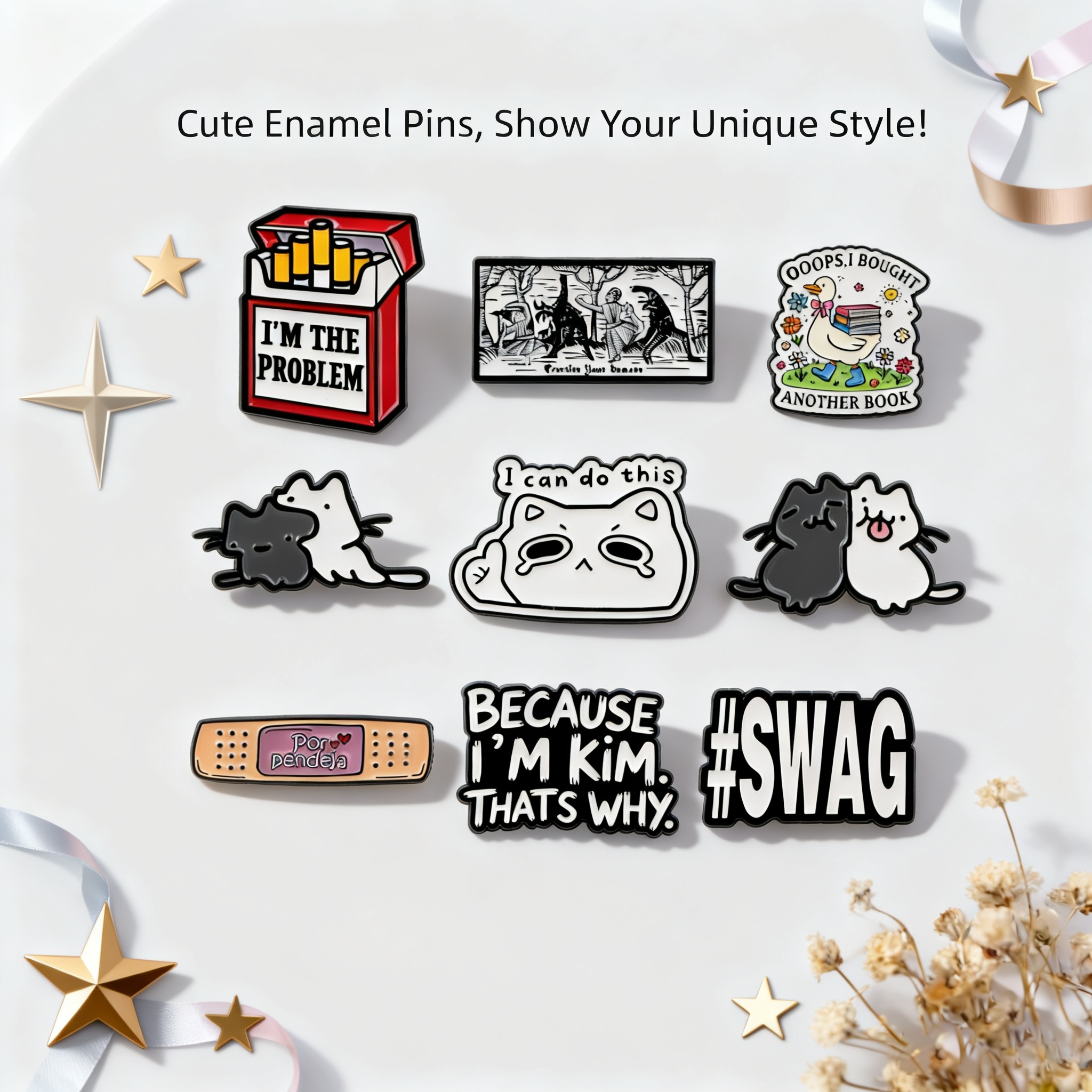 Kids Toys Quotes - Cartoon Cat Badge Goose Brooch Spanish