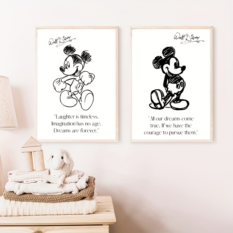 Kids Toys Quotes - Mickey Mouse Minimal Art Prints Black