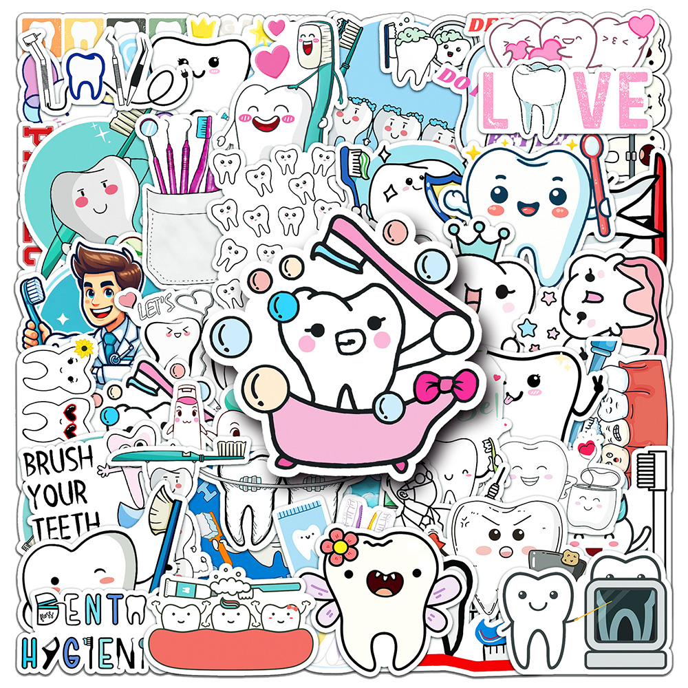Kids Toys Stores - 10/30/50pcs Cute Dental Tooth Shaped Stickers