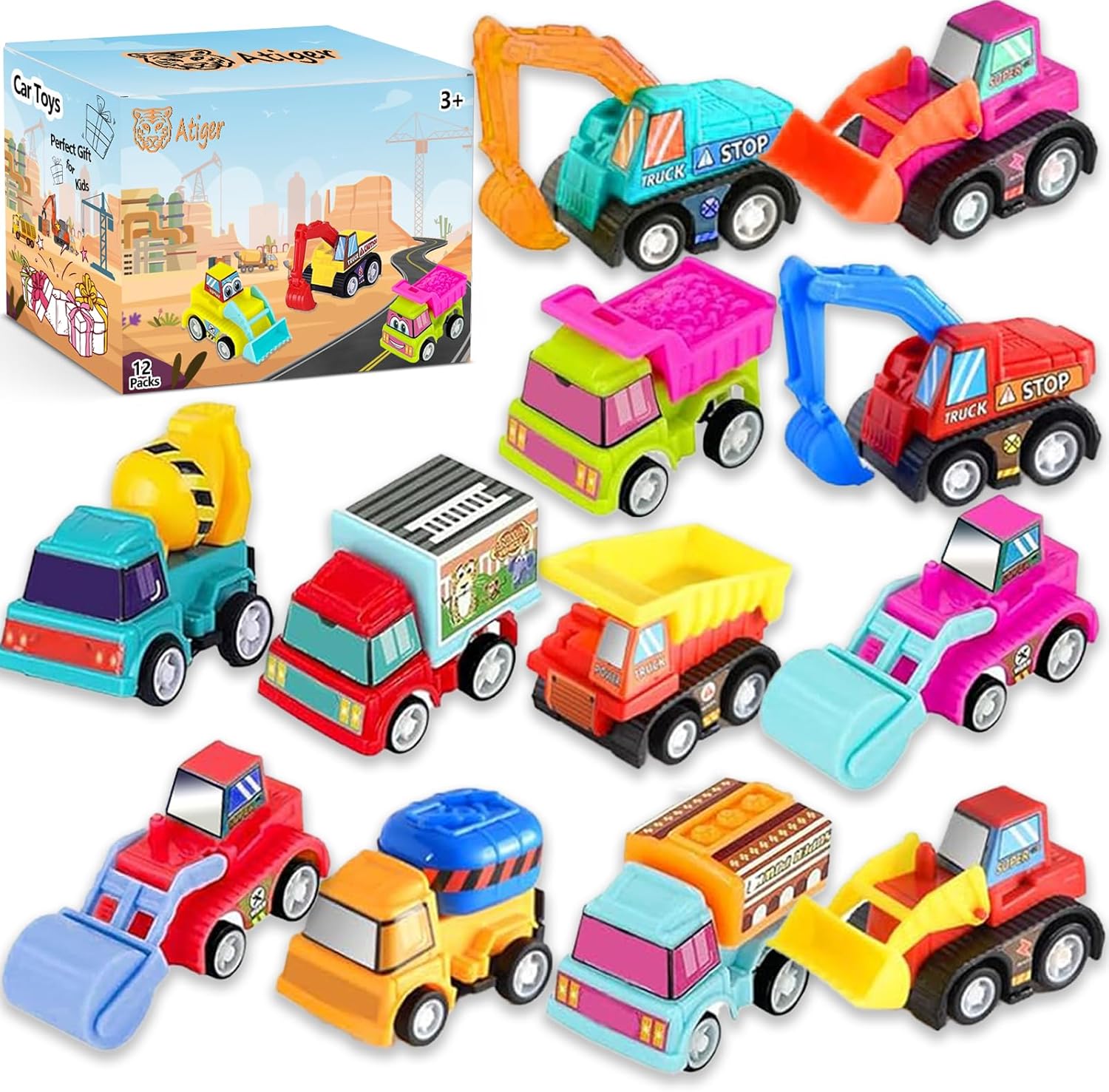 12pcs Pull Back Cars Truck Veh - Kids Y Toys reseña y precio